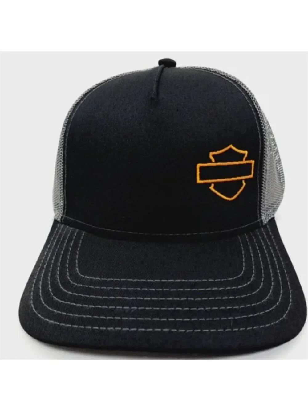 Bar Shield Outline Orange Embroidered Black Grey Trucker Hat Snapback New Harley